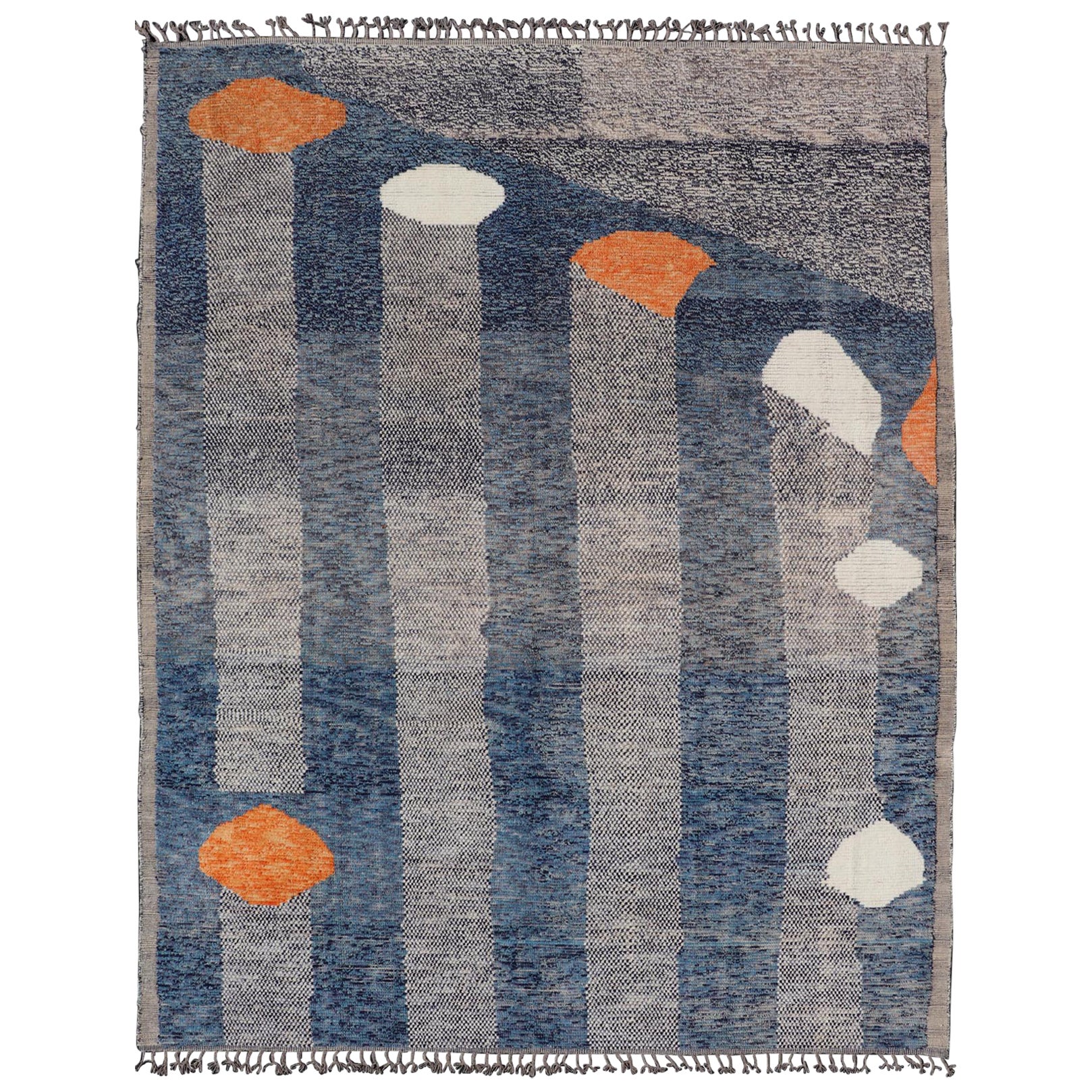 Moderner Piled-Teppich von Keivan Woven Arts in Blau mit abstraktem, modernem Design im Angebot
