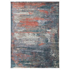 Modern Piled Rug in Color and Minimalist Modern Design in Red, Blue and Silver
