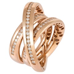 Modern Pink 18K Gold White Diamond Ring for Her