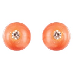 Modern Pink Agate Diamonds 18 Karat Yellow Gold Stud Earrings