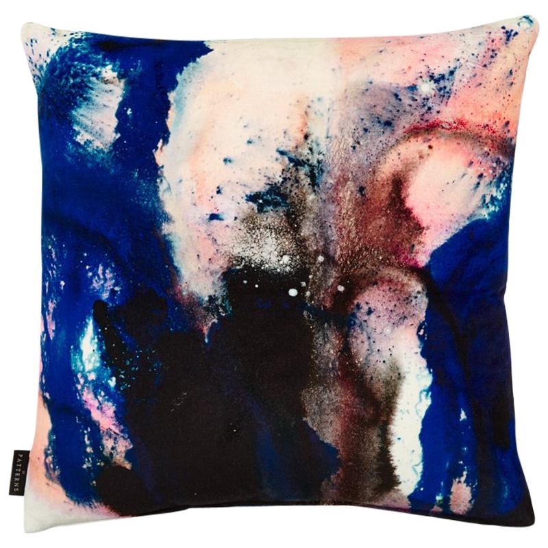 Modern Pink and Blue Cotton Velvet Cushion by 17 Patterns For Sale