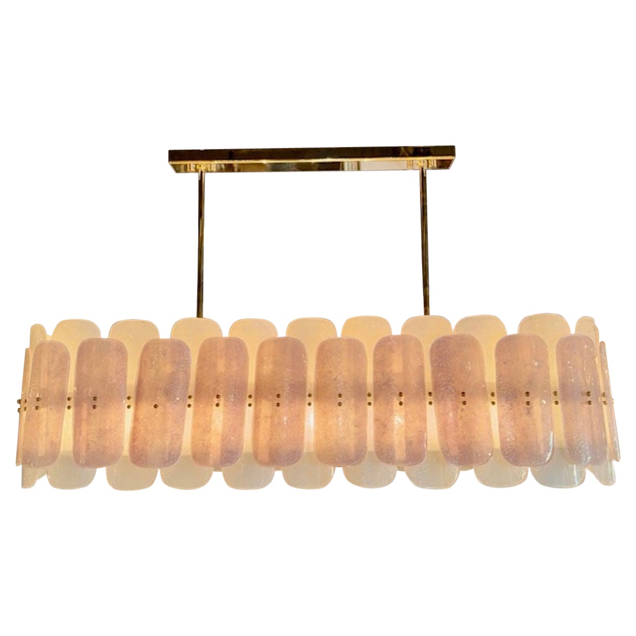 Lampadario moderno in vetro di Murano e ottone rosa e gelo