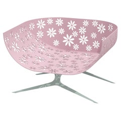 Modern Pink and Green Outdoor Lounge Armchair Curved Back with Floral Design