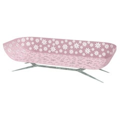 Modernes Dreisitzer-Sofa für den Außenbereich in Rosa und Grün Gebogene Rückenlehne mit Blumendesign