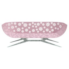 Modernes Zweisitzer-Sofa für den Außenbereich in Rosa und Grün Gebogene Rückenlehne mit Blumendesign
