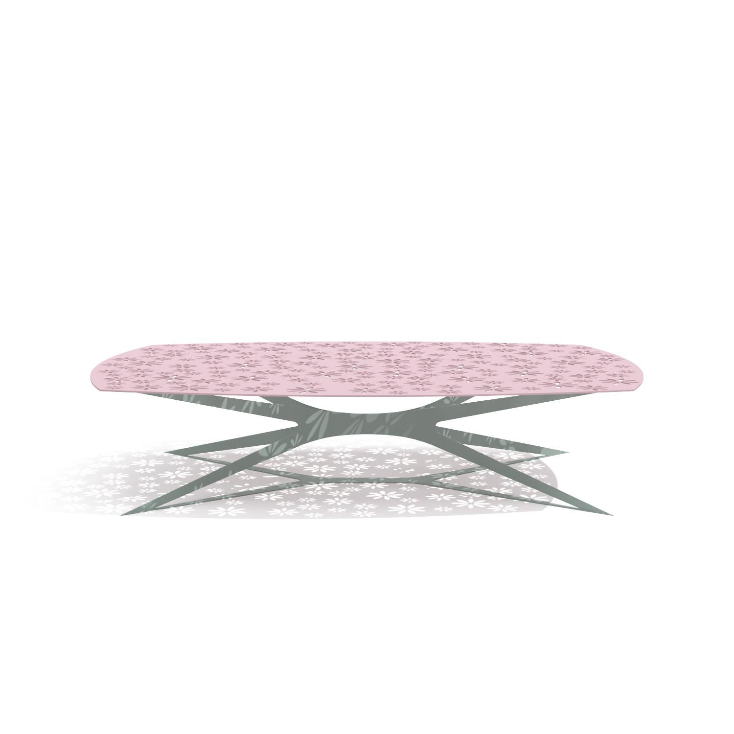 Mesa de centro cuadrada de exterior moderna rosa y gris con diseño floral en venta 11