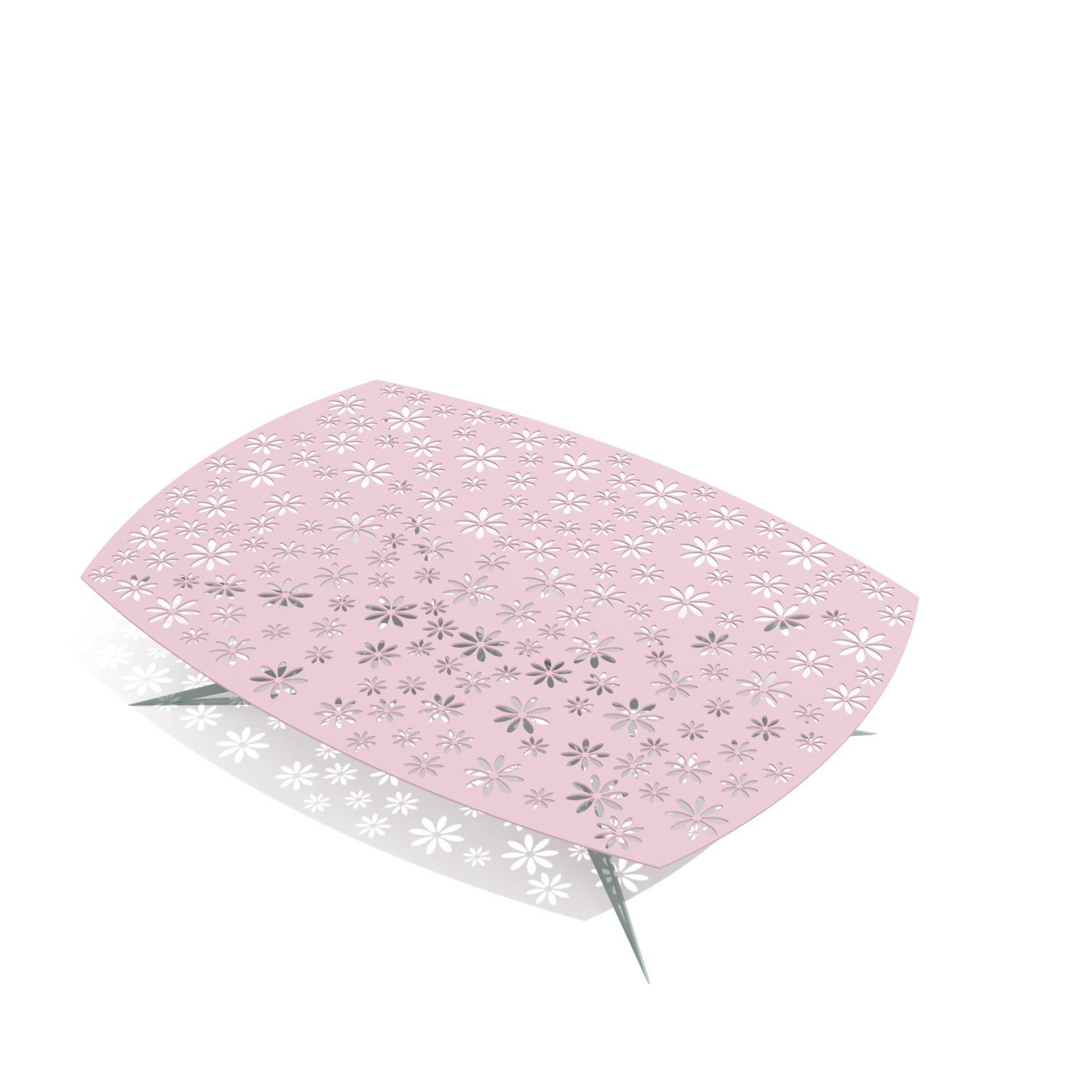 Mesa de centro cuadrada de exterior moderna rosa y gris con diseño floral en venta 12