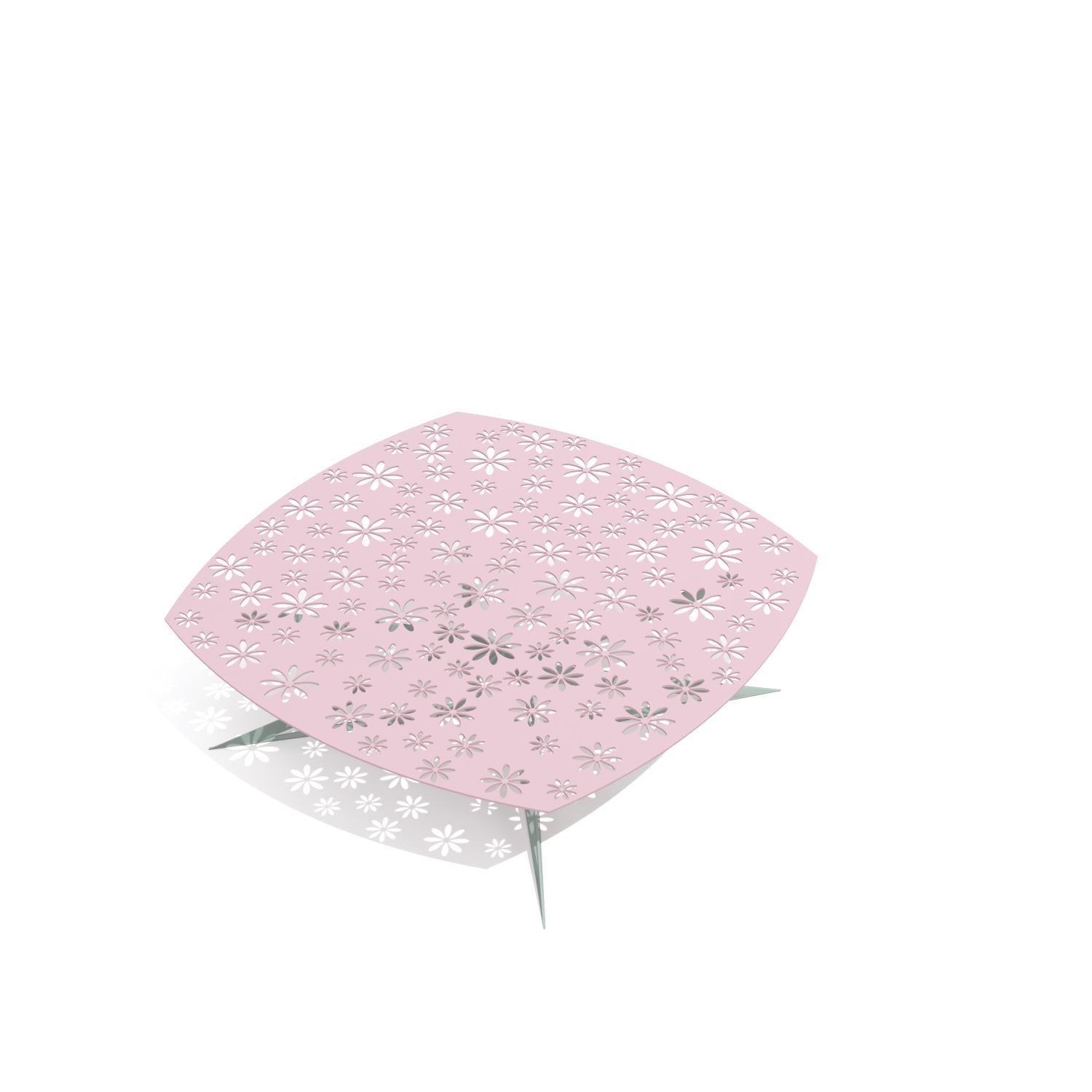 Mesa de centro cuadrada de exterior moderna rosa y gris con diseño floral Moderno en venta
