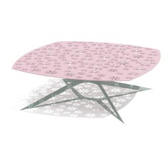 Modern Pink and Grey Outdoor Square Center Coffee Table with Floral Design