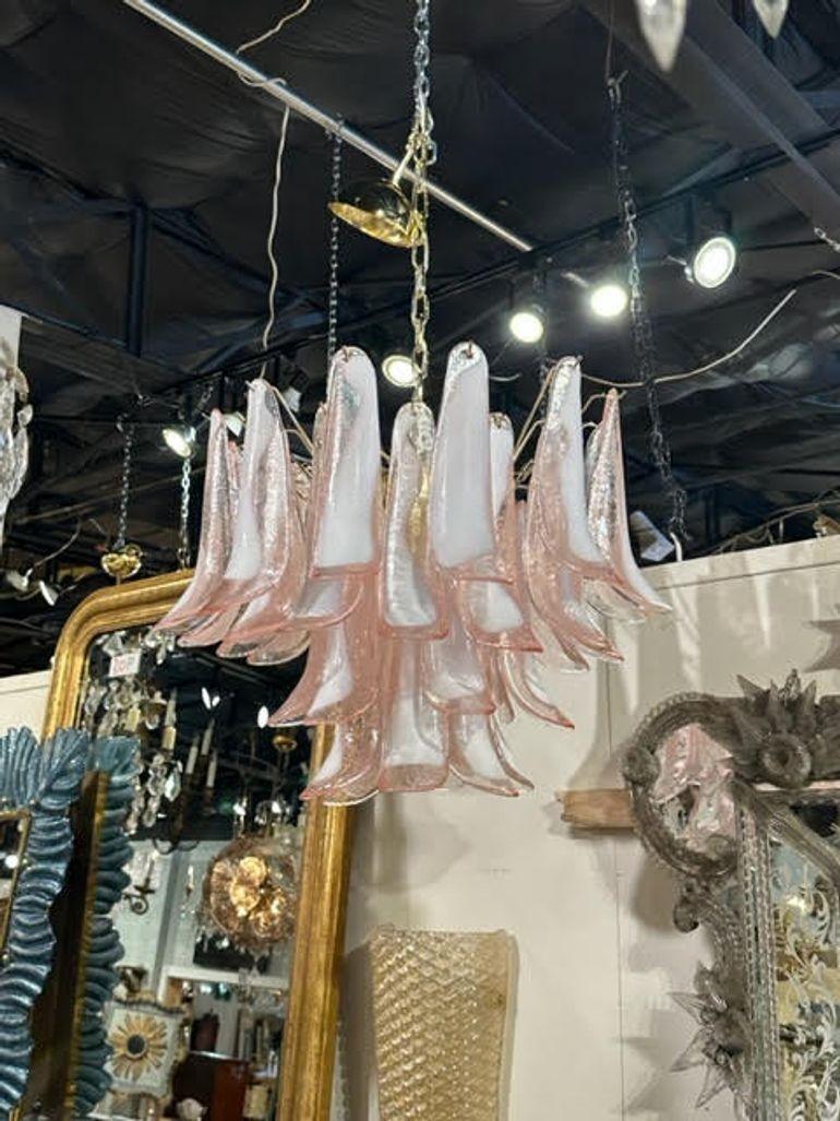 Italian Modern Pink and White Saddle Chandelier