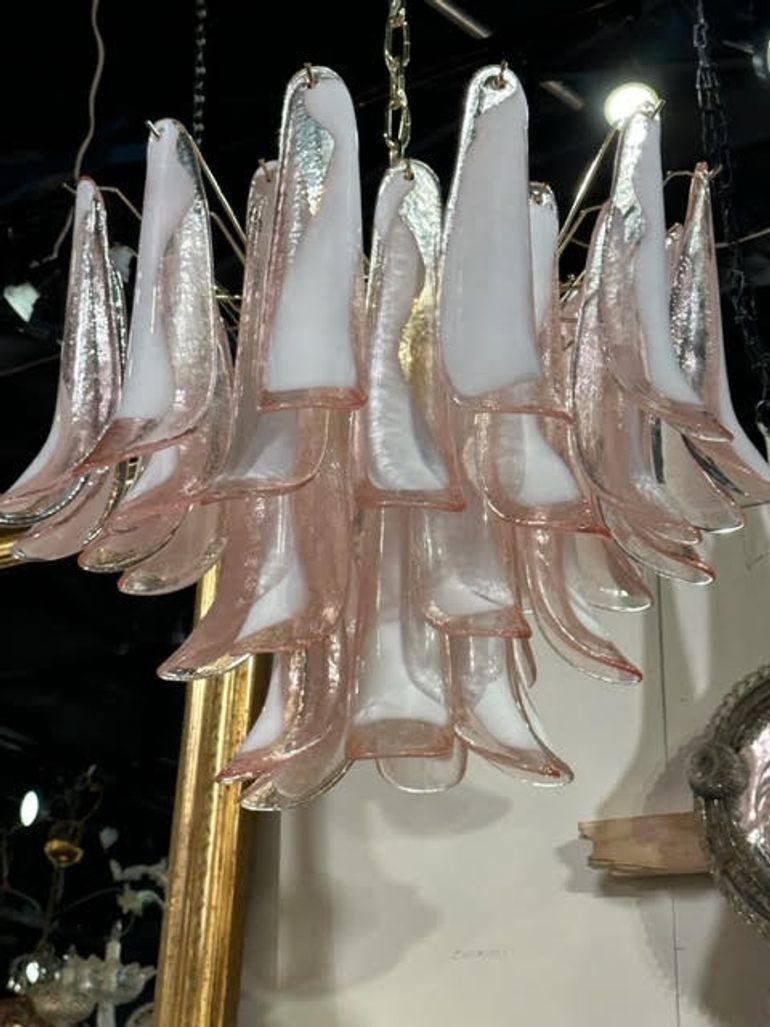 Modern Pink and White Saddle Chandelier In Good Condition In Dallas, TX