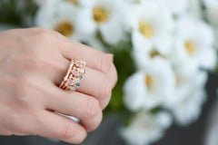 Modern Pink and Blue Sapphires and Cream Diamond Kinetic Teardrop Cocktail Ring