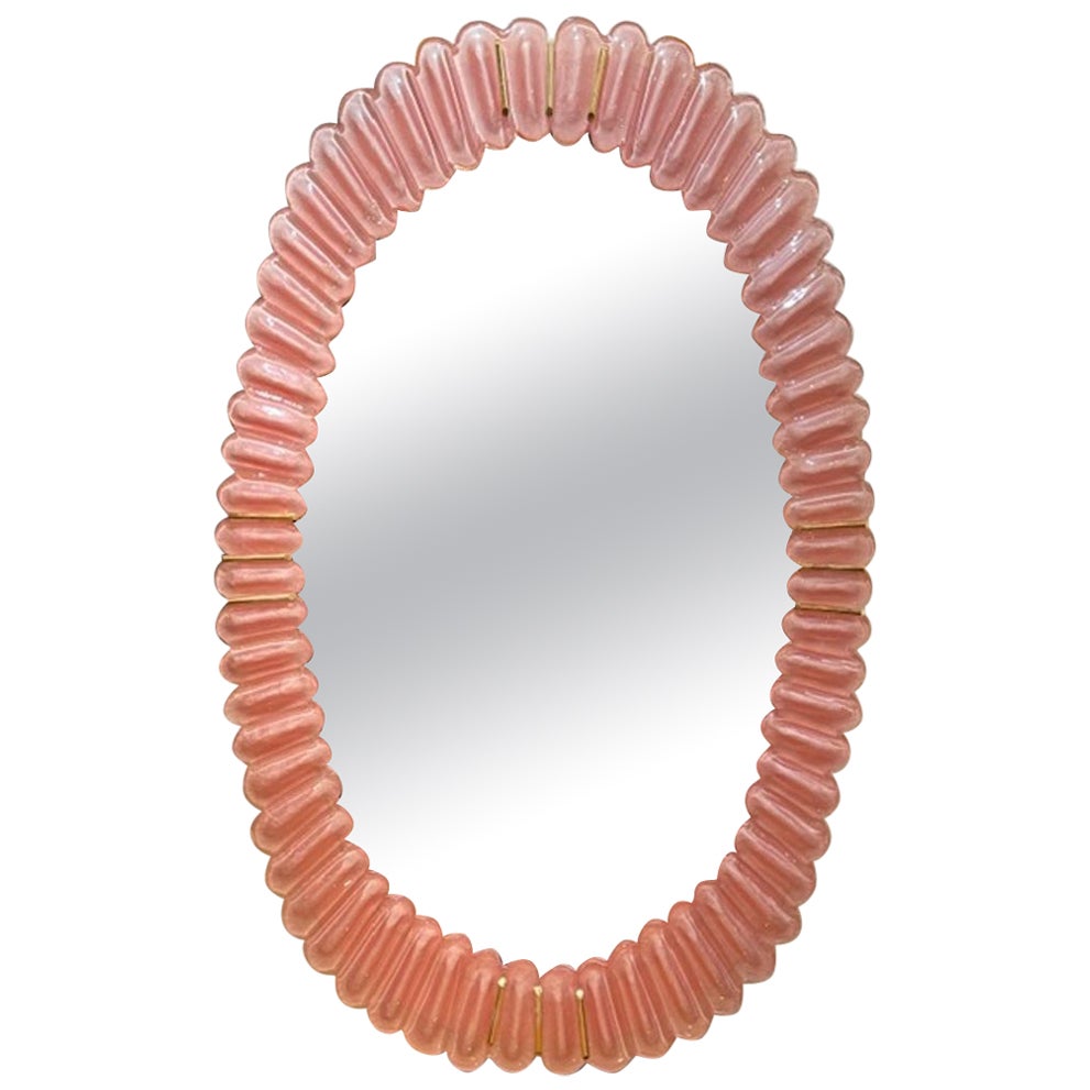 Modern Pink "Bubble" Murano Glass Mirror For Sale