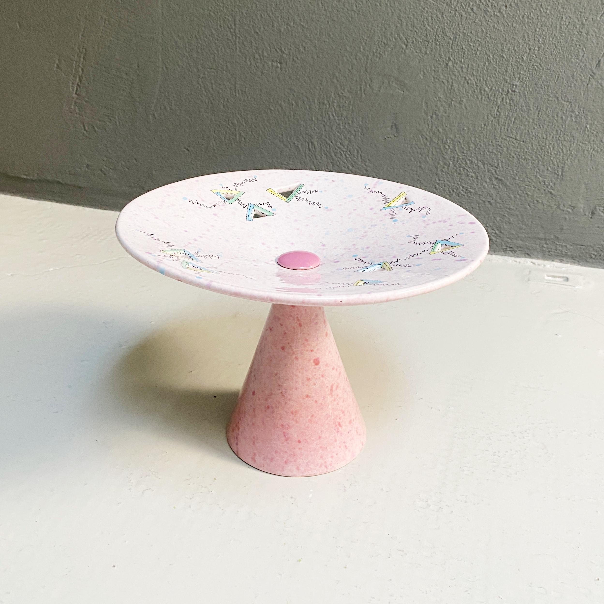 Late 20th Century Modern Pink Ceramic Centerpiece with Motif by Meyer, 1985