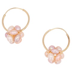 Modern Pink Cultured Pearl 18 Karat Yellow Gold Creole Earrings