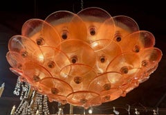 Modern Pink Disc Murano Glass Flush Mount Chandelier