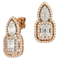 Modern  Pink Gold 18K Earrings  Diamond For Her