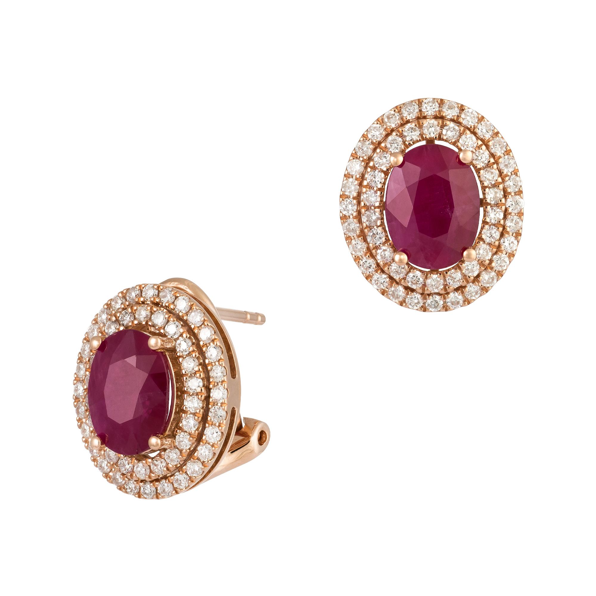 Women's Modern Pink Gold 18K Earrings Ruby Diamond For Her For Sale