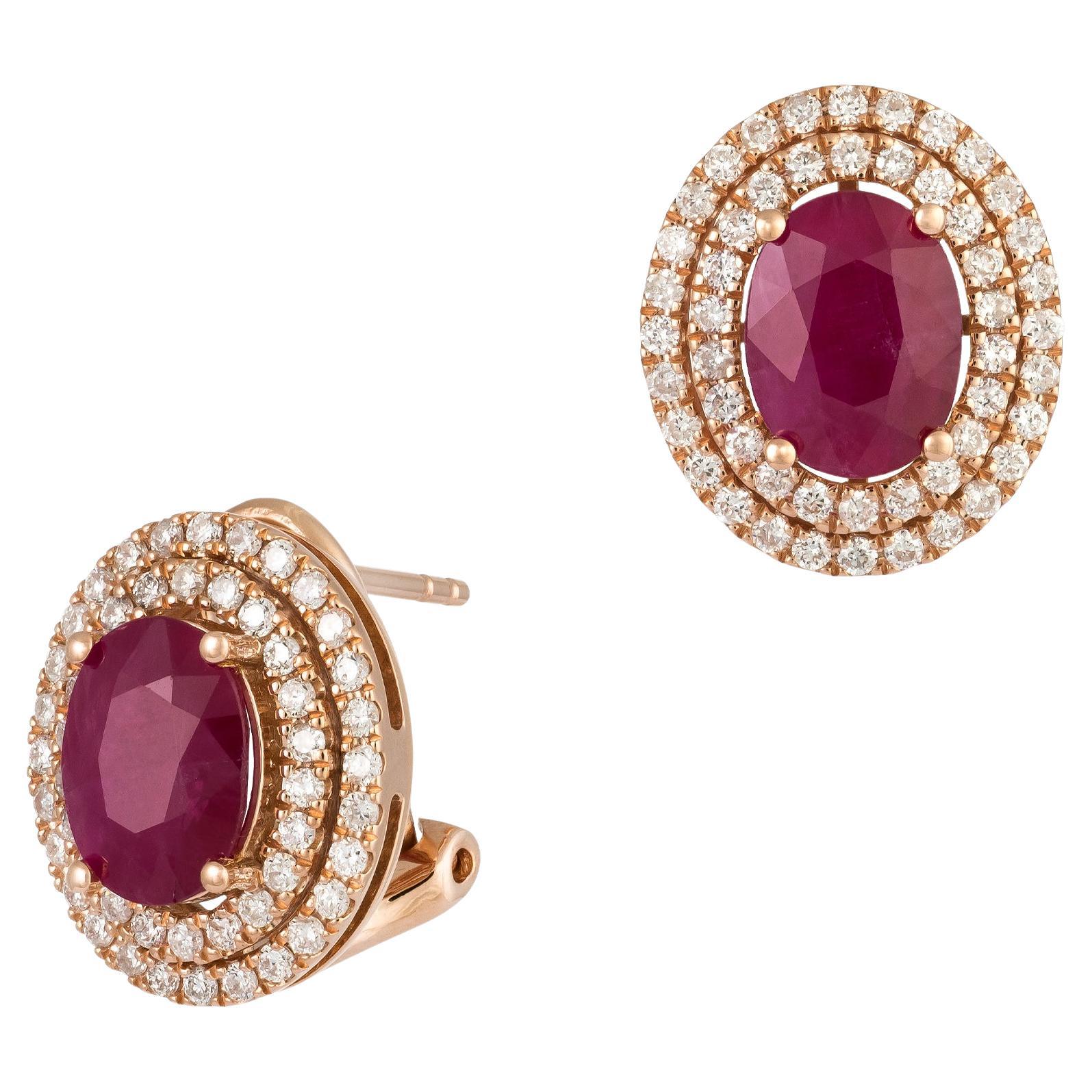 Modern Pink Gold 18K Earrings Ruby Diamond For Her For Sale
