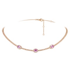 Collana moderna in oro rosa 18K con zaffiro rosa e diamante per lei