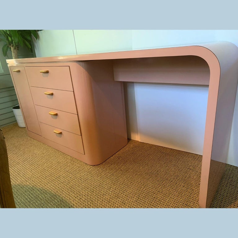 North American Modern Pink Laminate Slim Left-Hand Desk with Storage For Sale