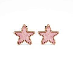 Modern Pink Mother of Pearl Star Earrings Set in 18K Gold