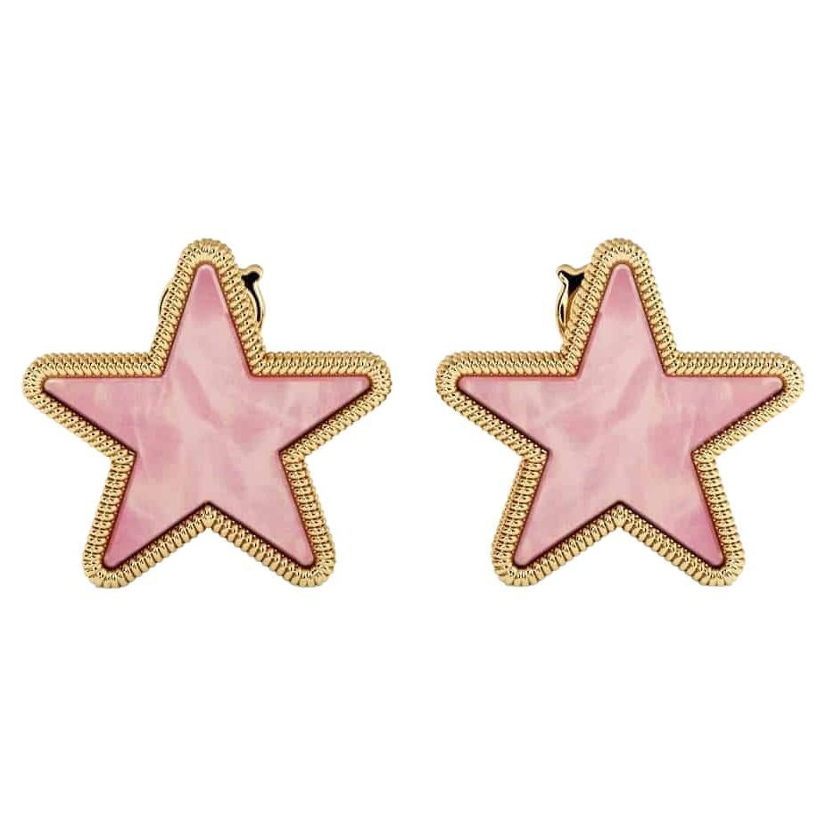 Modern Pink Mother of Pearl Star Earrings Set in 18K Gold For Sale