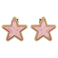 Modern Pink Mother of Pearl Star Earrings Set in 18K Gold