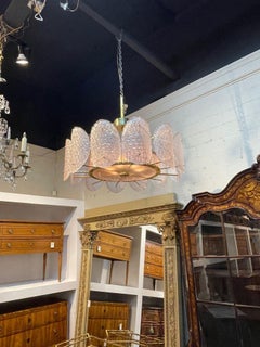 Modern Pink Murano Glass and Brass Chandelier