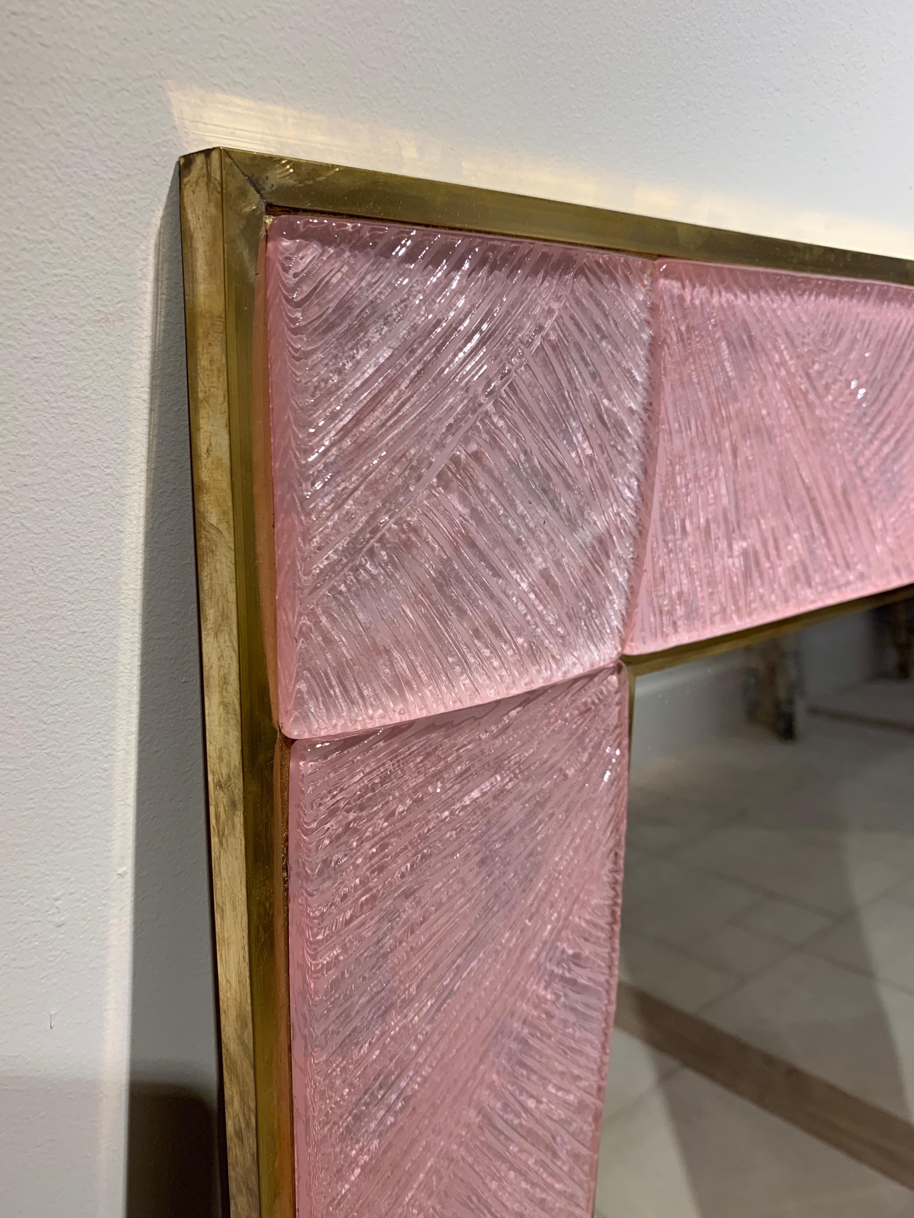Italian Modern Pink Murano Glass and Brass Mirrors