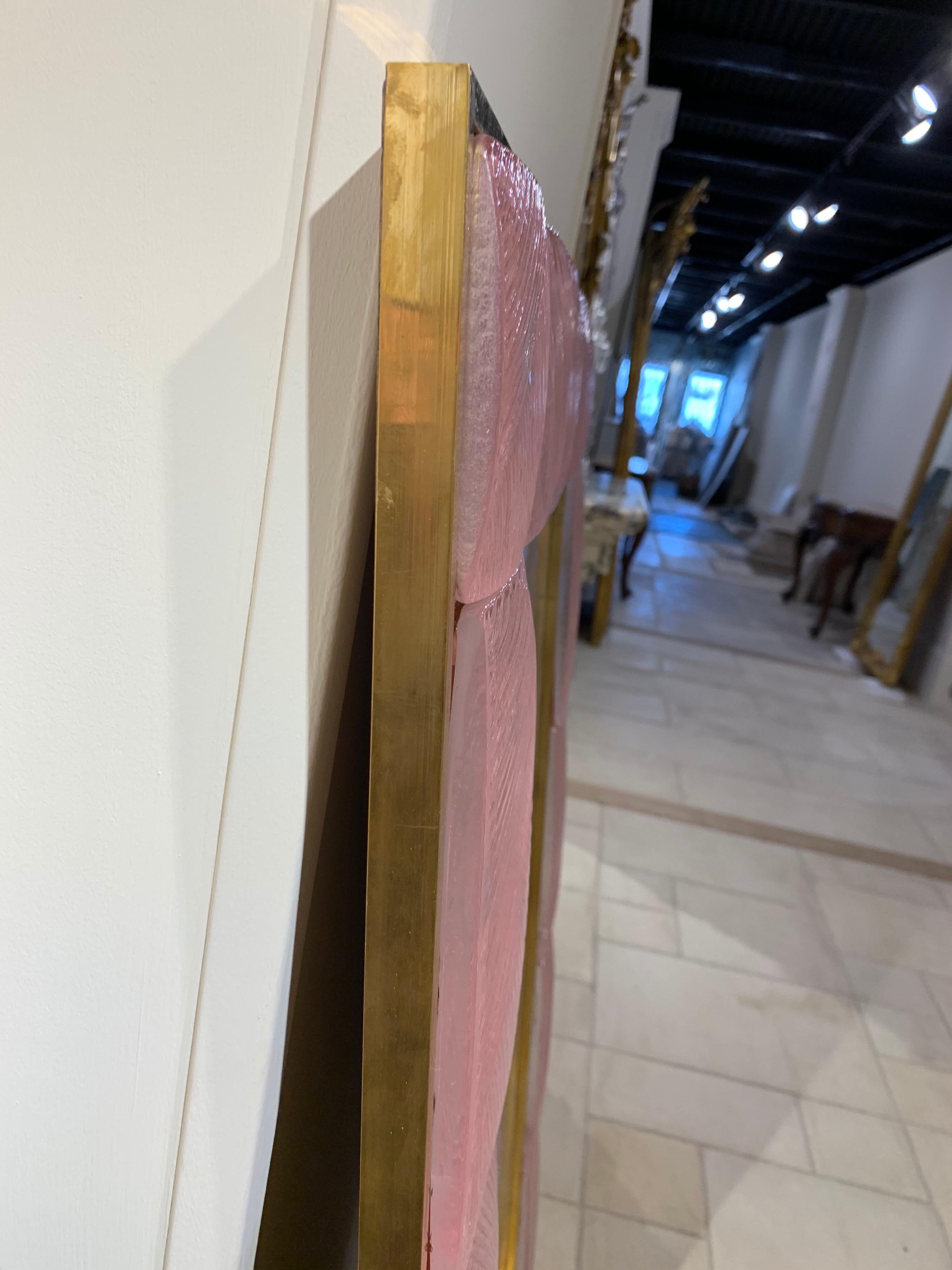 Modern Pink Murano Glass and Brass Mirrors In Good Condition In Dallas, TX