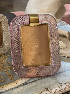 Cadre photo moderne en verre de Murano rose et laiton