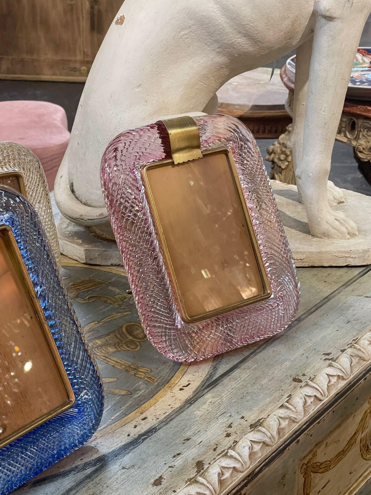 Modern Pink Murano Glass and Brass Picture Frame For Sale 1