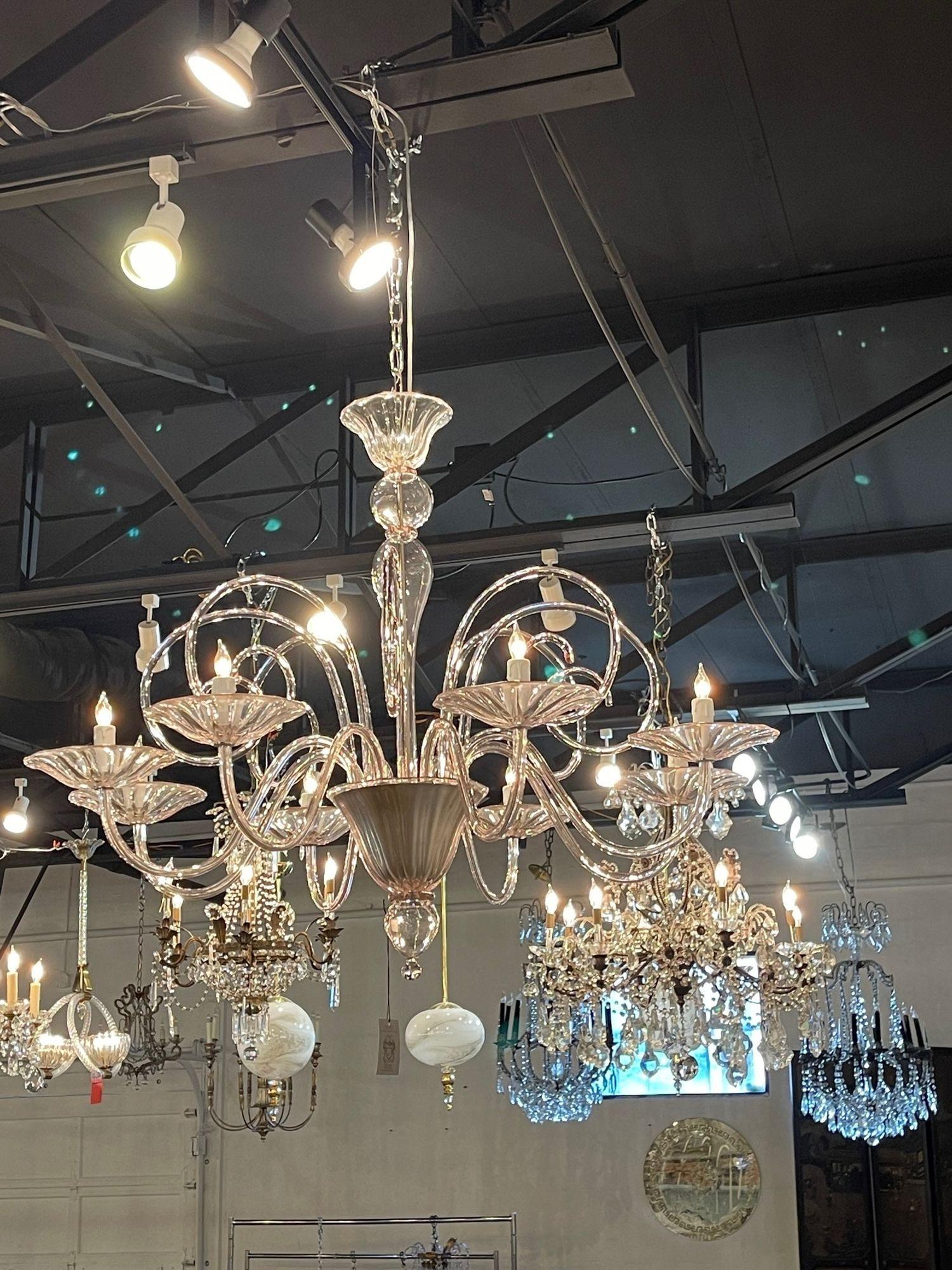 Lampadario moderno in vetro di Murano rosa a 8 luci in vendita 3