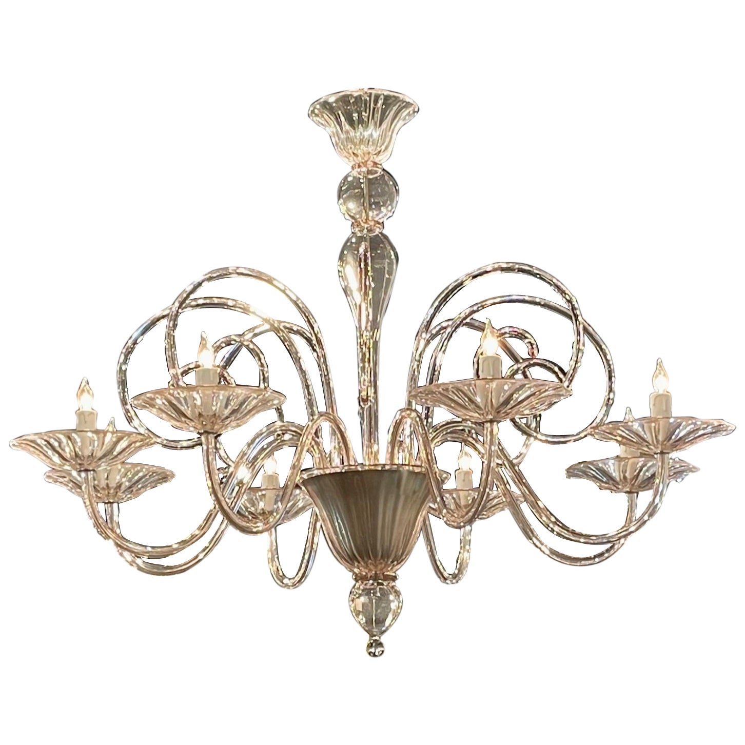 Lampadario moderno in vetro di Murano rosa a 8 luci