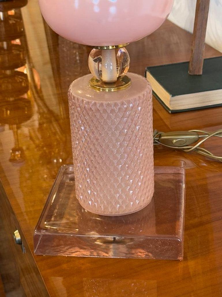 Italian Modern Pink Murano Glass Component Lamp For Sale