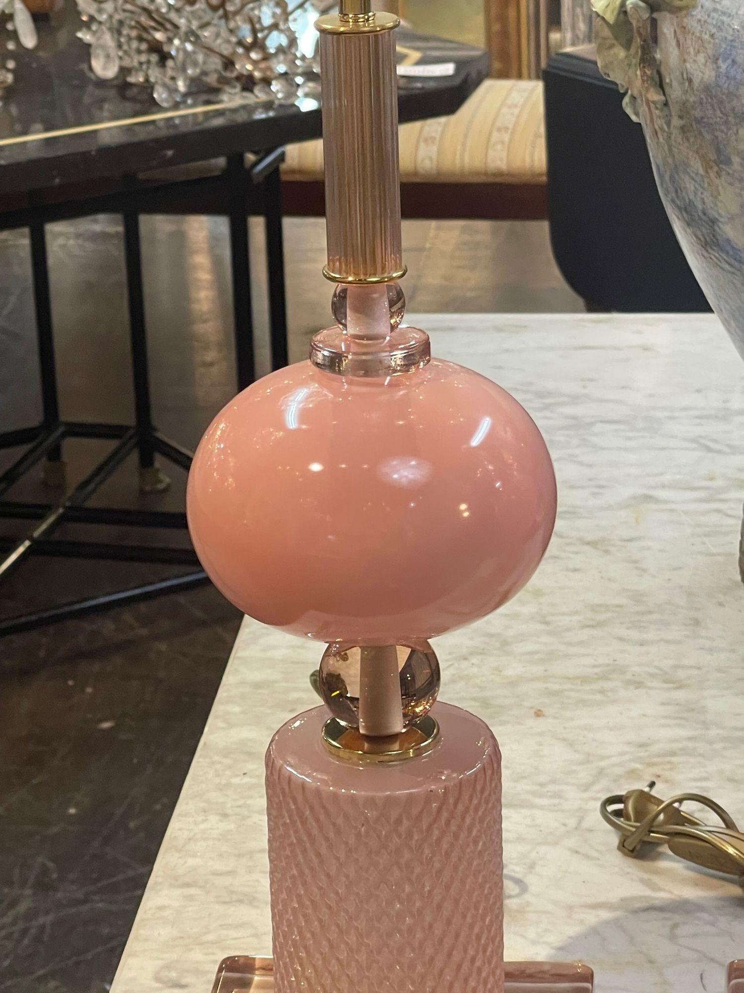 Modern Pink Murano Glass Lamps In Good Condition For Sale In Dallas, TX
