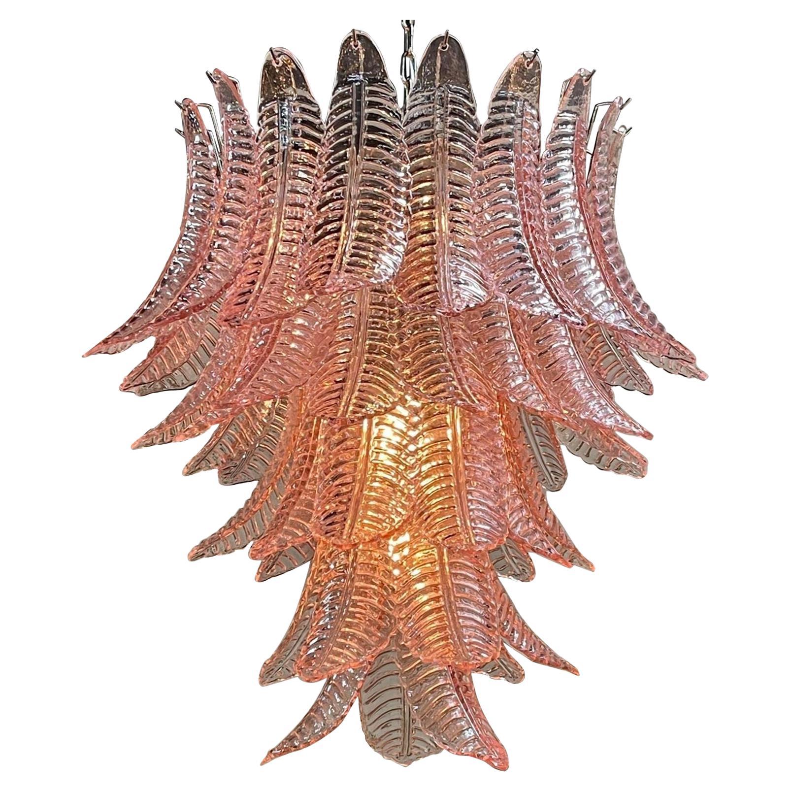 Modern Pink Murano Palm Leaf Chandelier For Sale