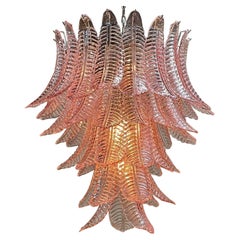Vintage Modern Pink Murano Palm Leaf Chandelier