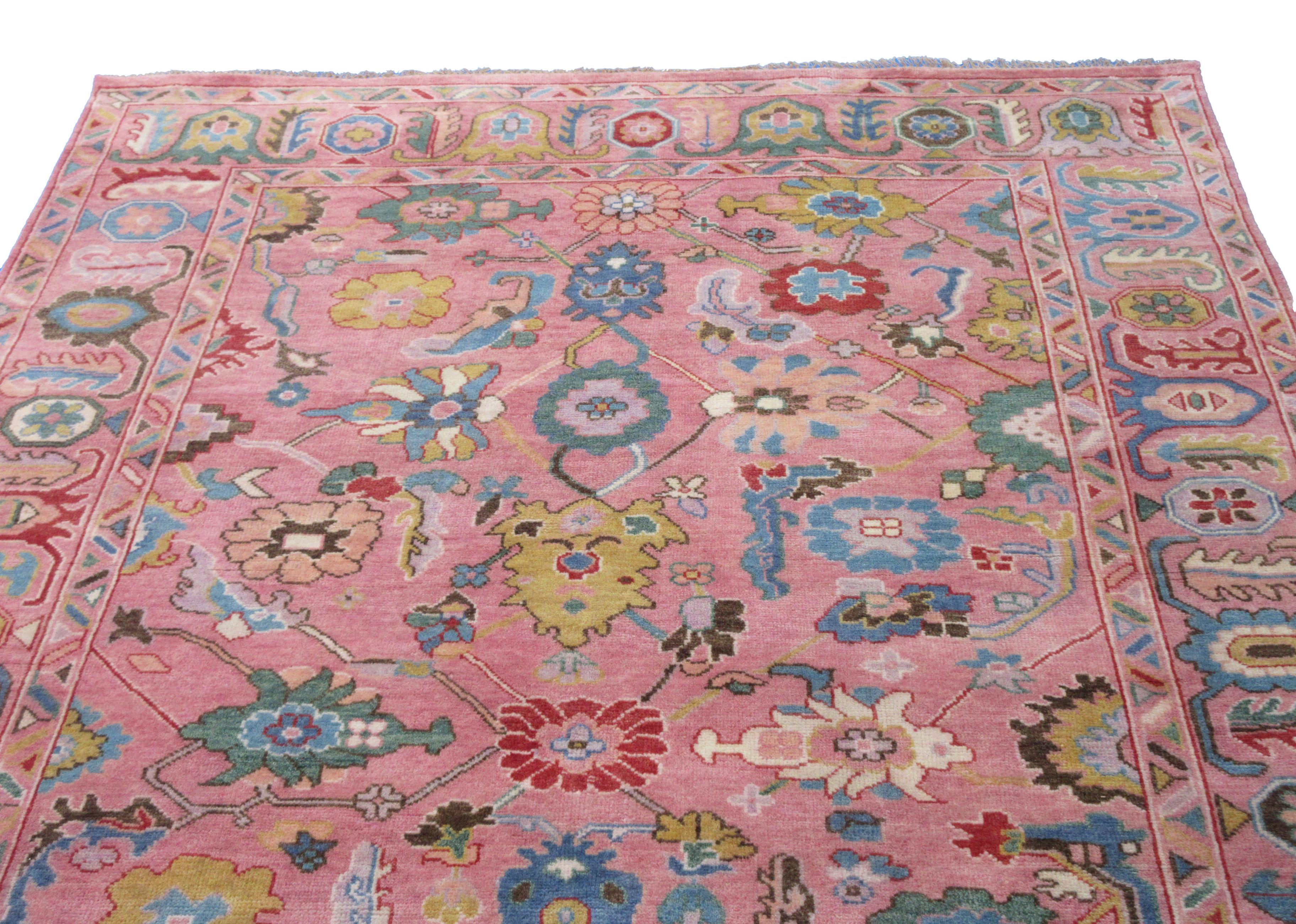 Indian Modern Pink Oushak For Sale