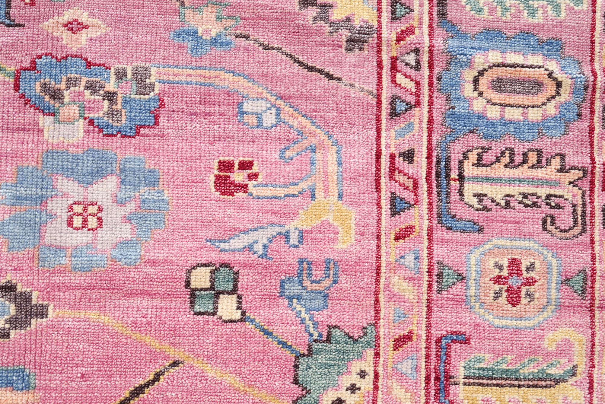 Hand-Knotted Modern Pink Oushak For Sale