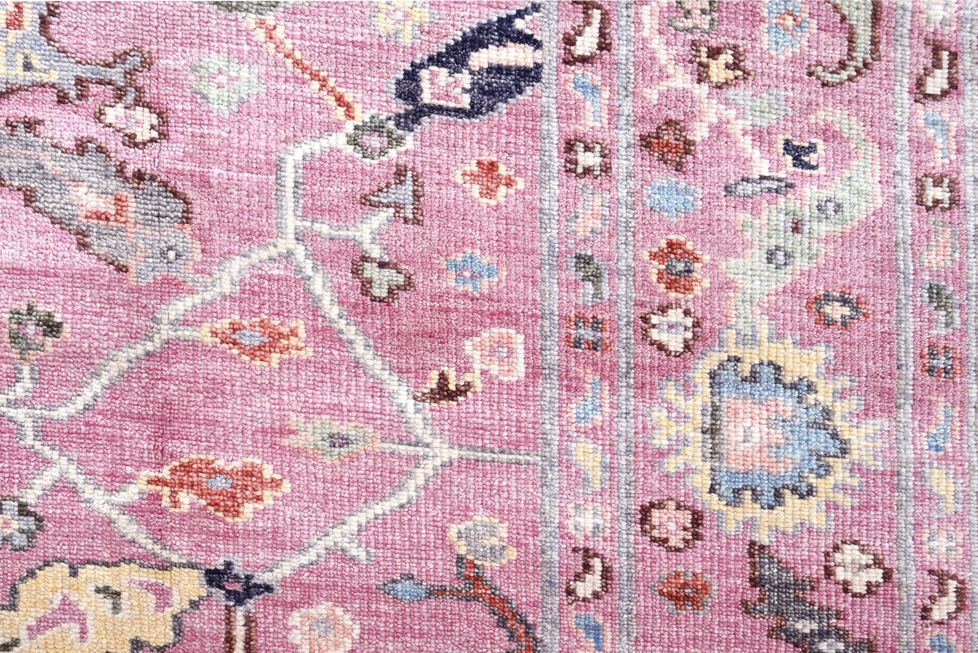 Hand-Knotted Modern Pink Oushak For Sale