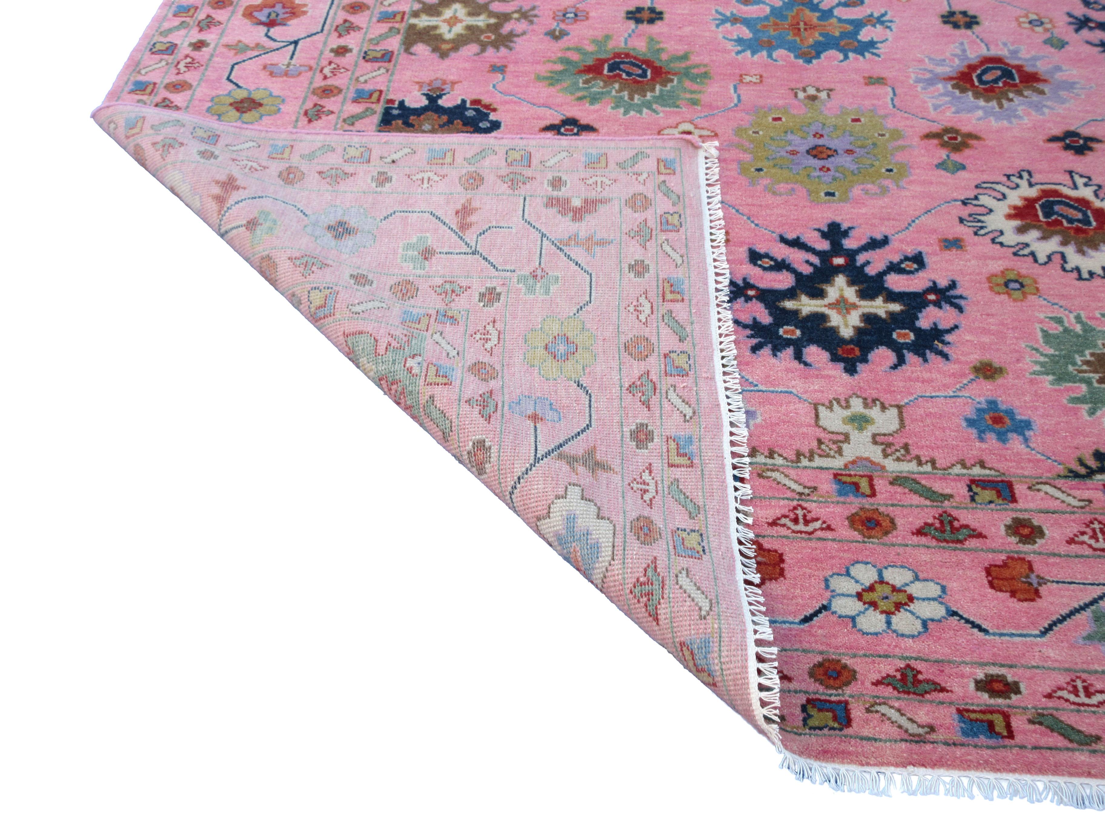 Hand-Knotted Modern Pink Oushak For Sale