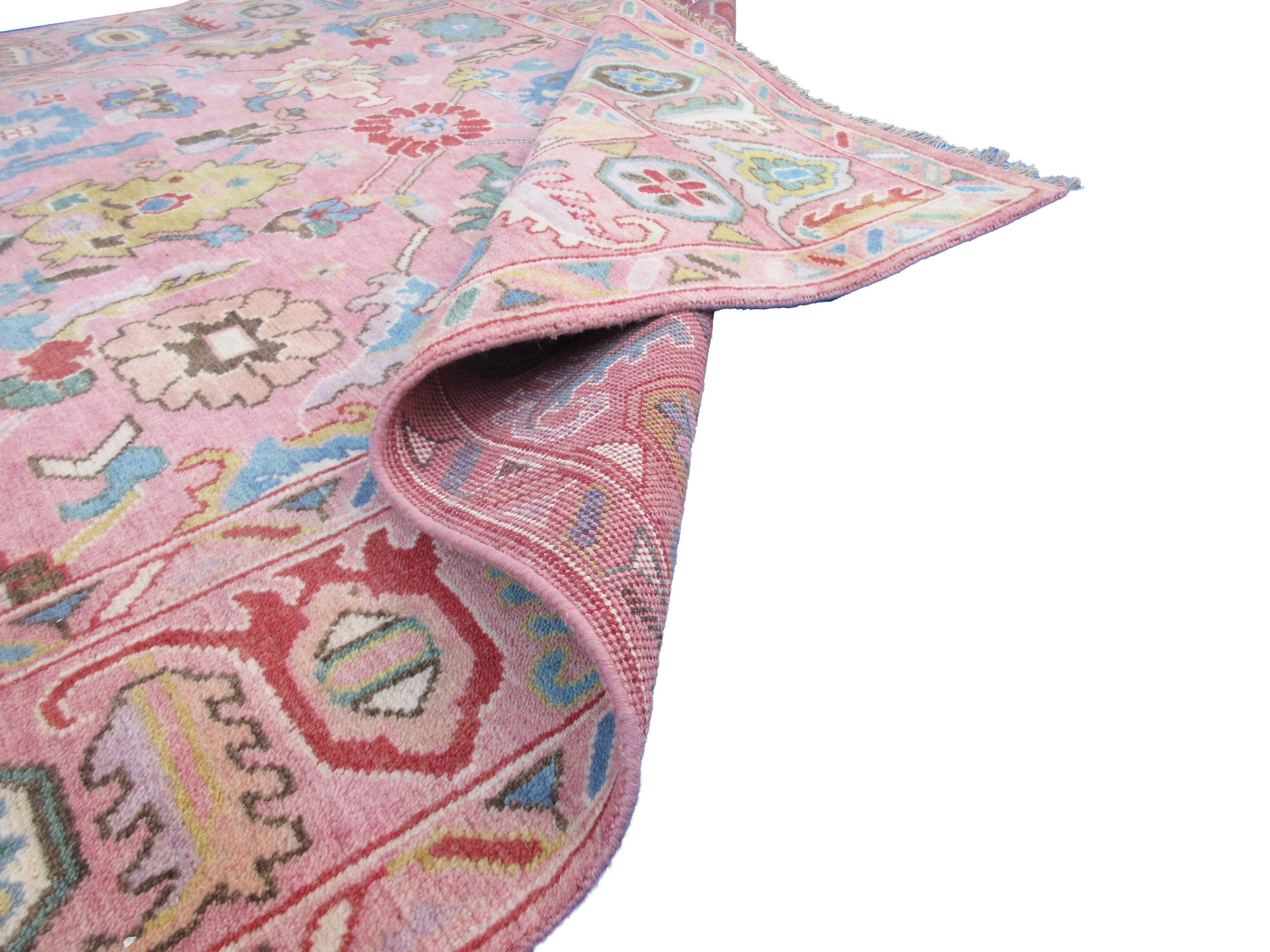 Wool Modern Pink Oushak For Sale