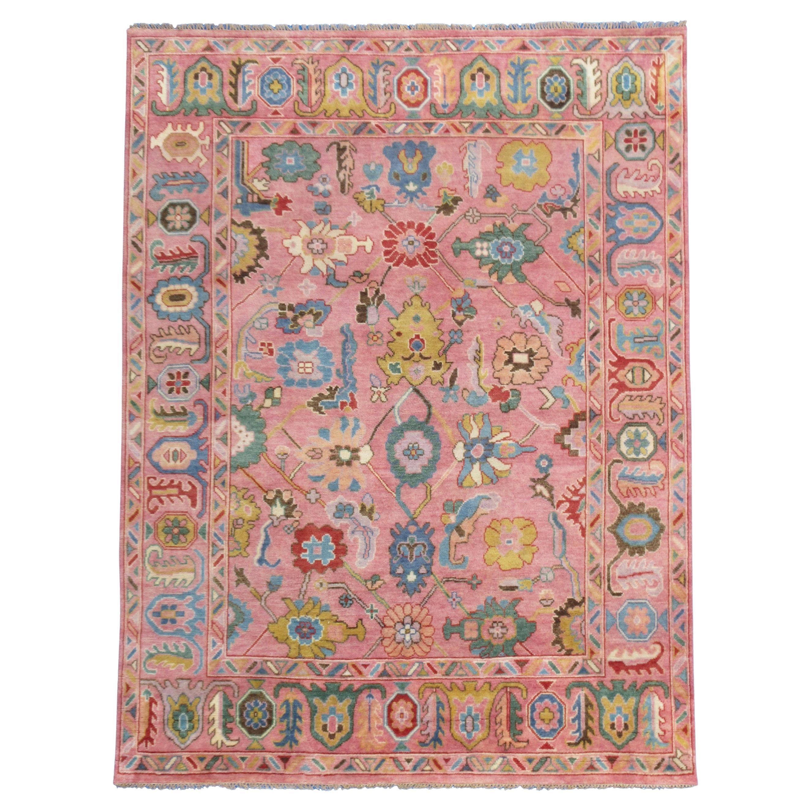 Modern Pink Oushak For Sale