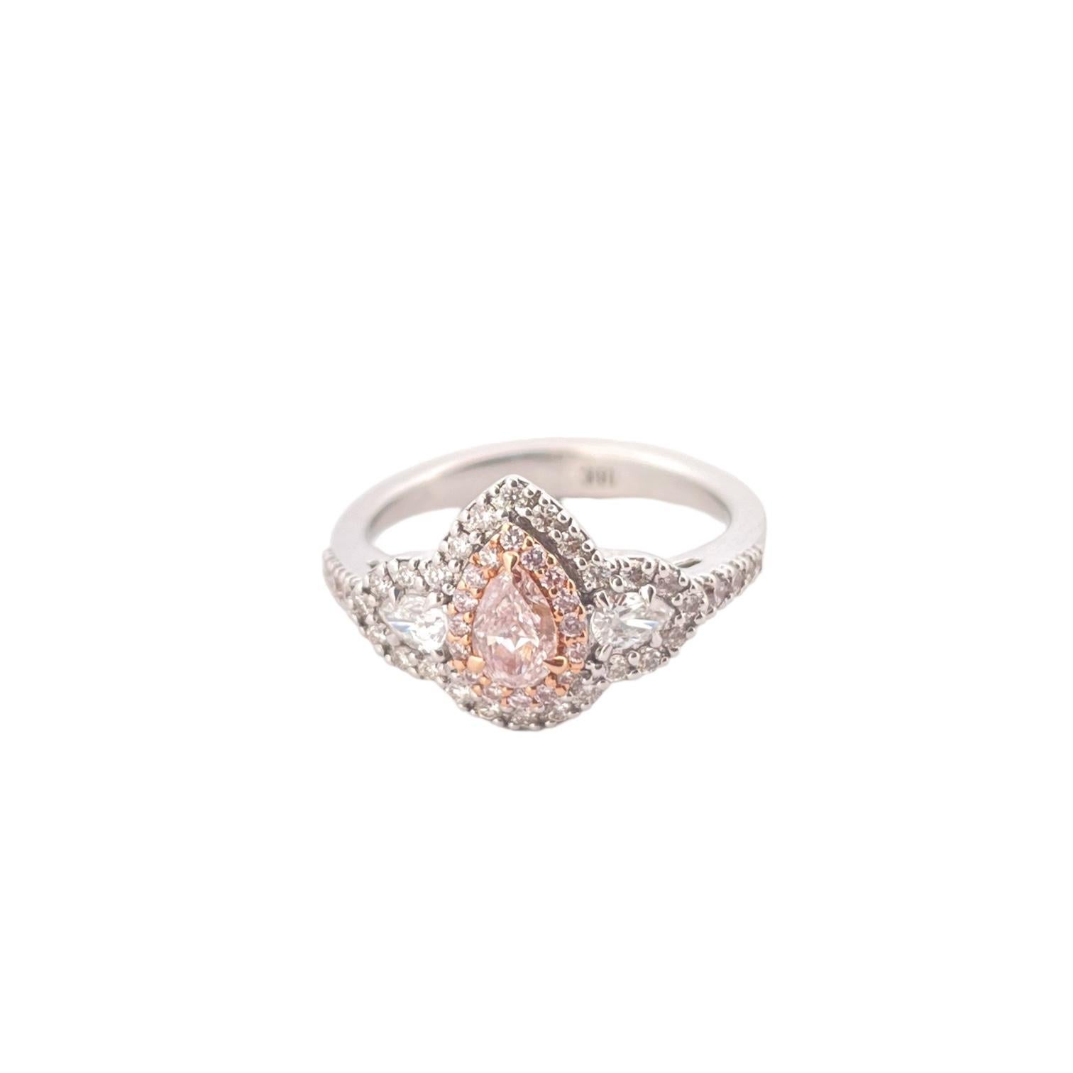Pear Cut Modern Pink Pear Shape Natural Diamond Ring - 18K White Gold For Sale