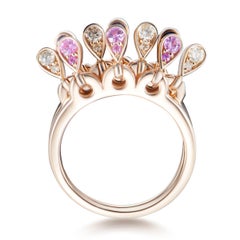 Modern Pink Sapphire and Cream Diamond Kinetic Teardrop Cocktail Ring
