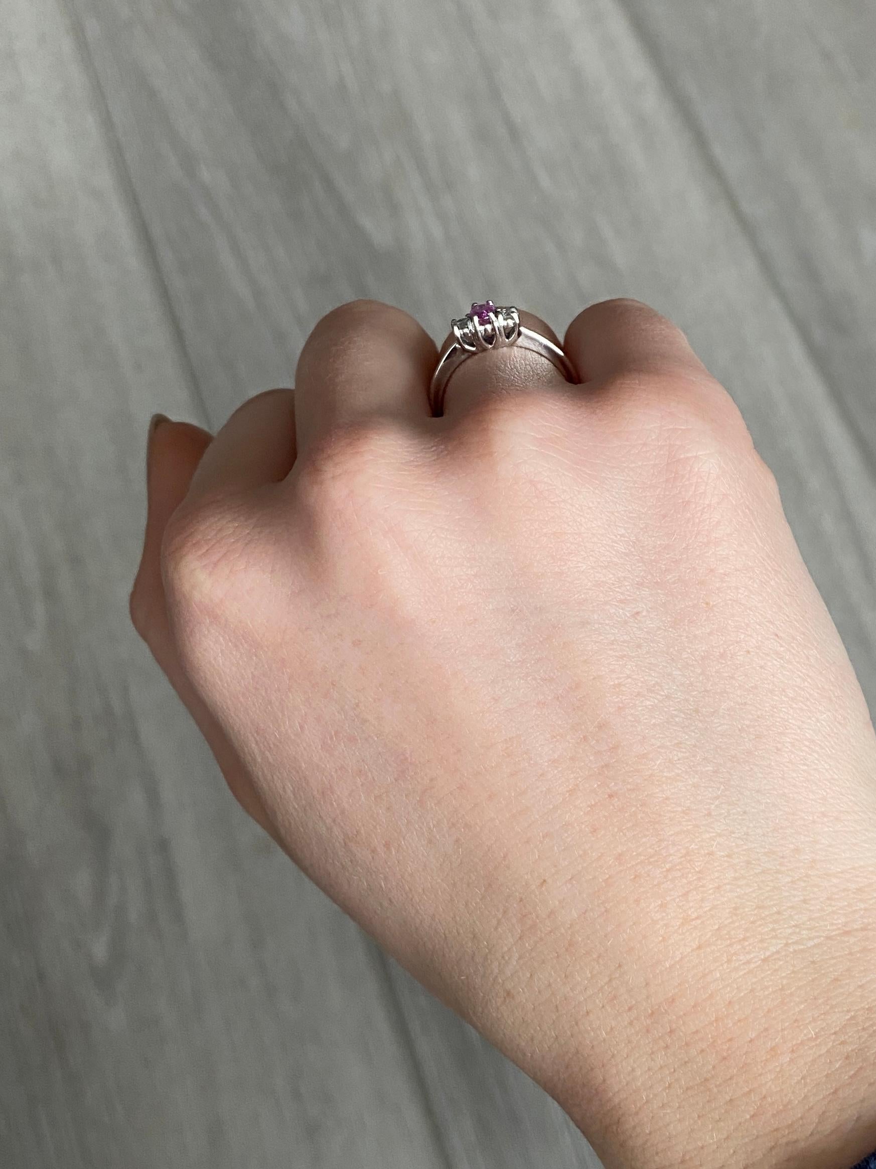 Women's or Men's Modern Pink Sapphire and Diamond Platinum Three-Stone Ring For Sale