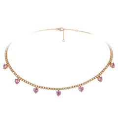 Collar moderno de zafiro rosa y diamante en oro rosa de 18 quilates para ella