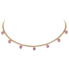 Modern Pink Sapphire Diamond 18 Karat Rose Gold Necklace for Her